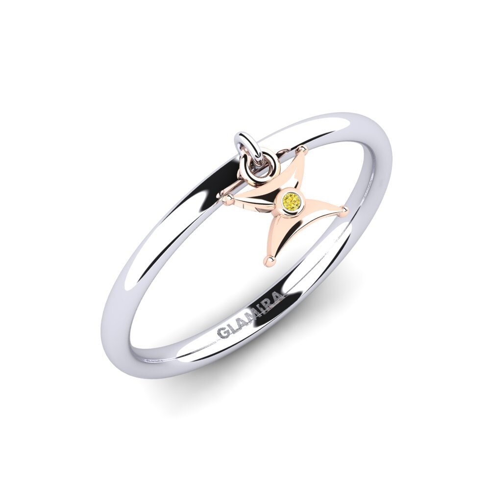14k Oro Blanco & Rosa Zafiro amarillo Anillo Arroketer