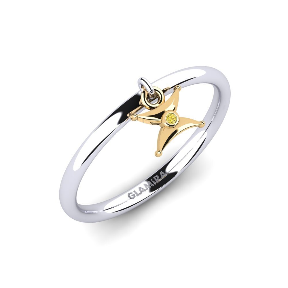 14k Oro Blanco & Amarillo Zafiro amarillo Anillo Arroketer
