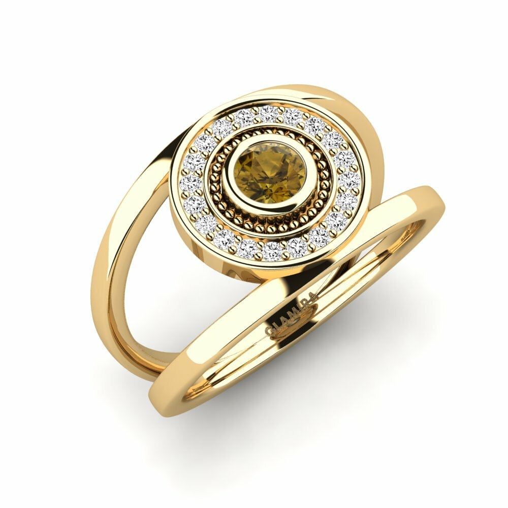 Or Jaune 18k Zircon Brun Bague Ebea