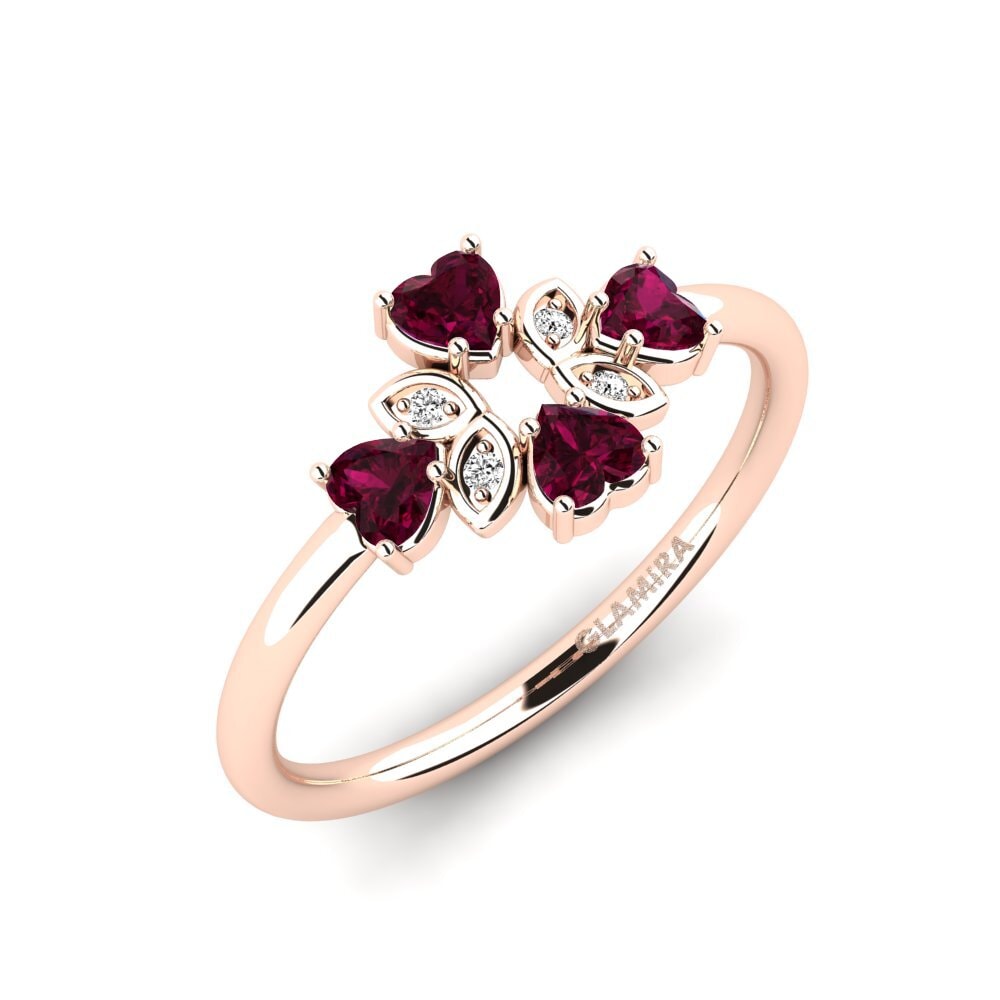14k Oro Rosa Granate Rhodolite Anillo Thermae