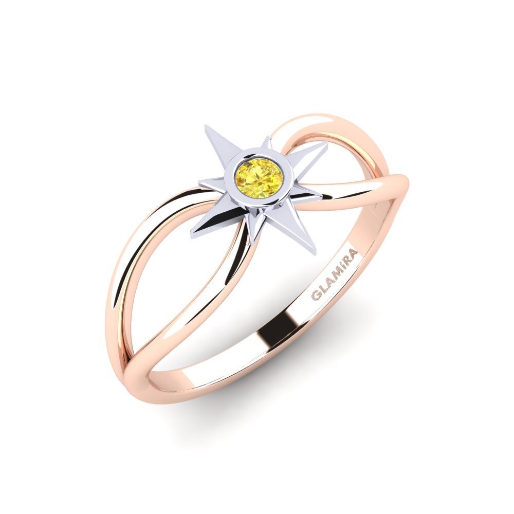 14k Oro Rosa & Blanco Zafiro amarillo Anillo Umaren