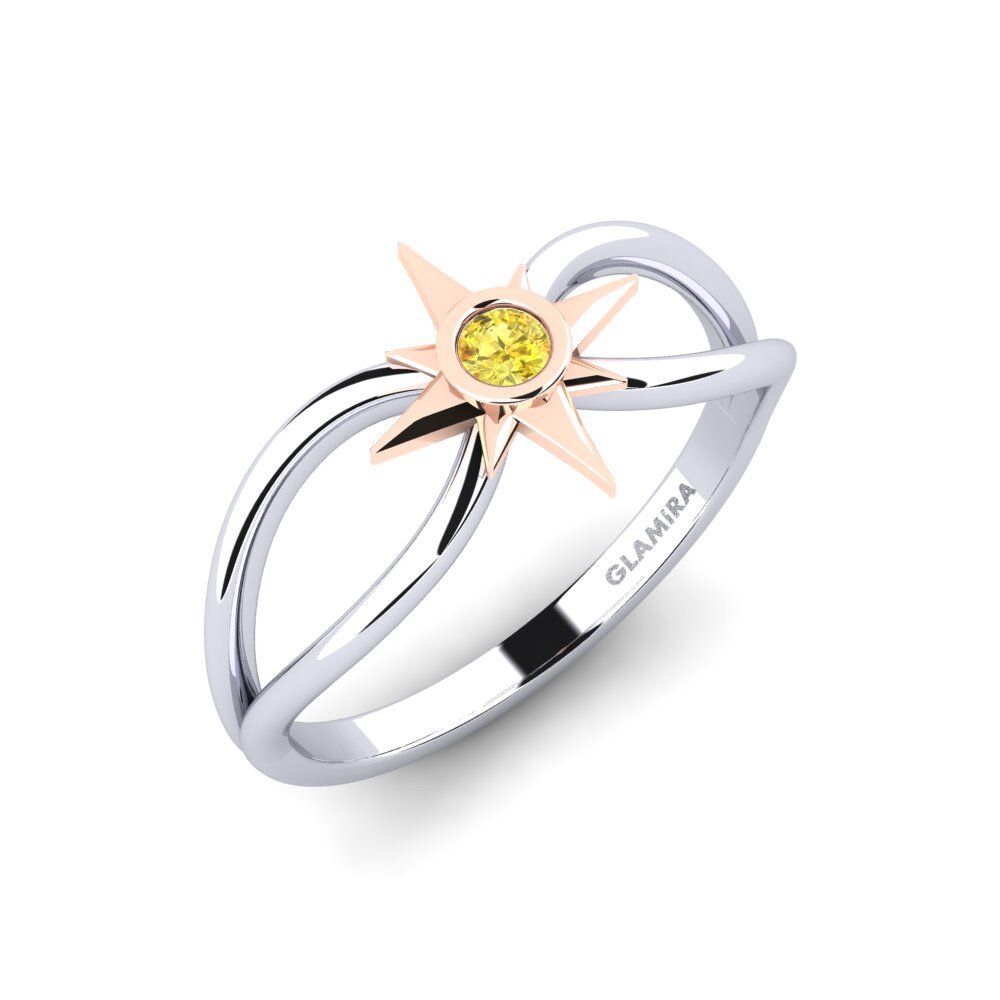 14k Oro Blanco & Rosa Zafiro amarillo Anillo Umaren