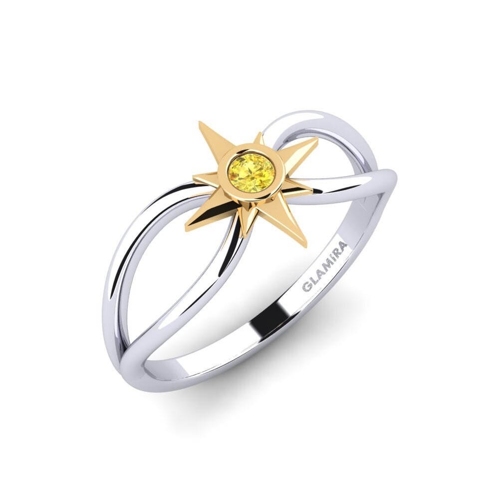 14k Oro Blanco & Amarillo Zafiro amarillo Anillo Umaren