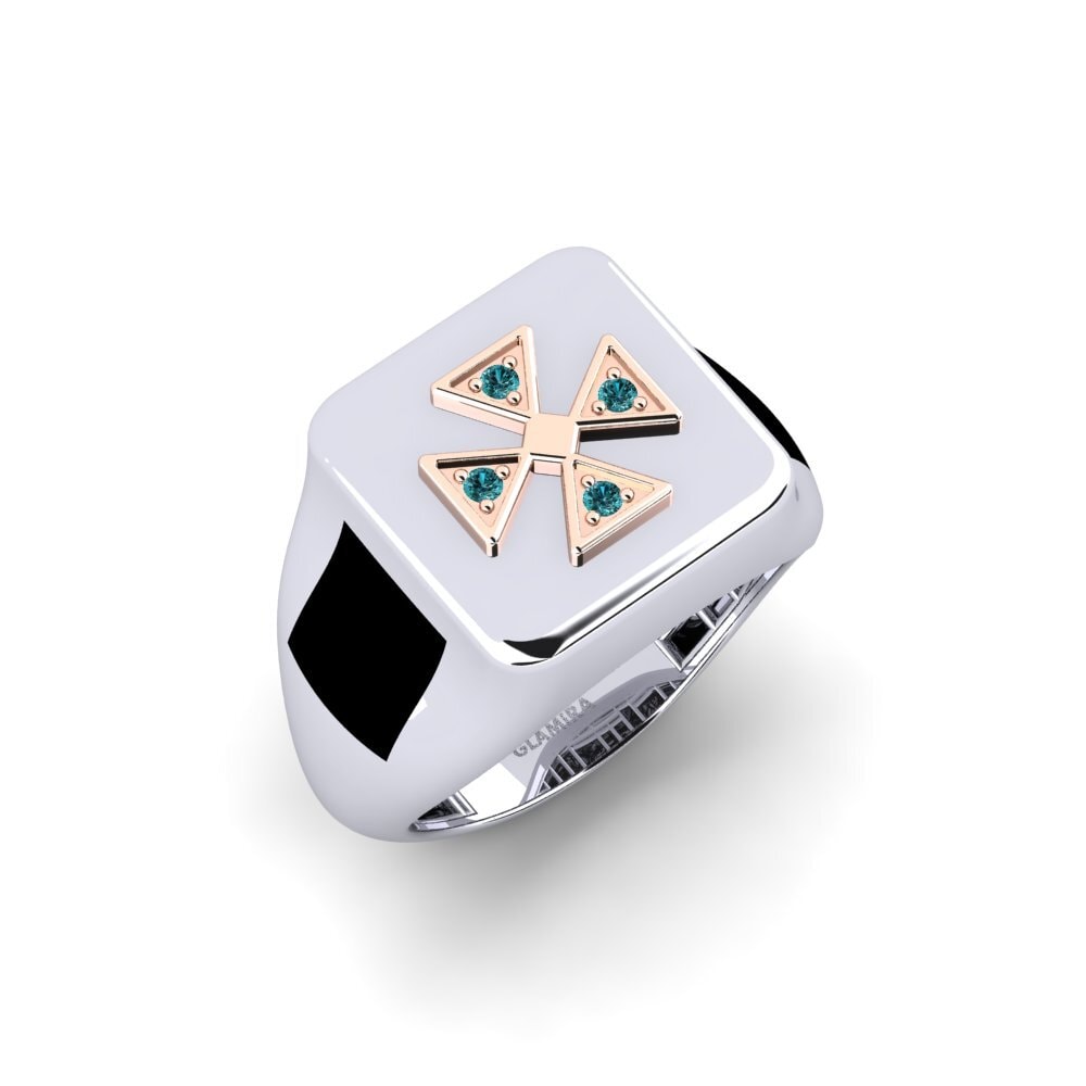 14ct White & Rose Gold Blue Diamond Men's Ring Numbra