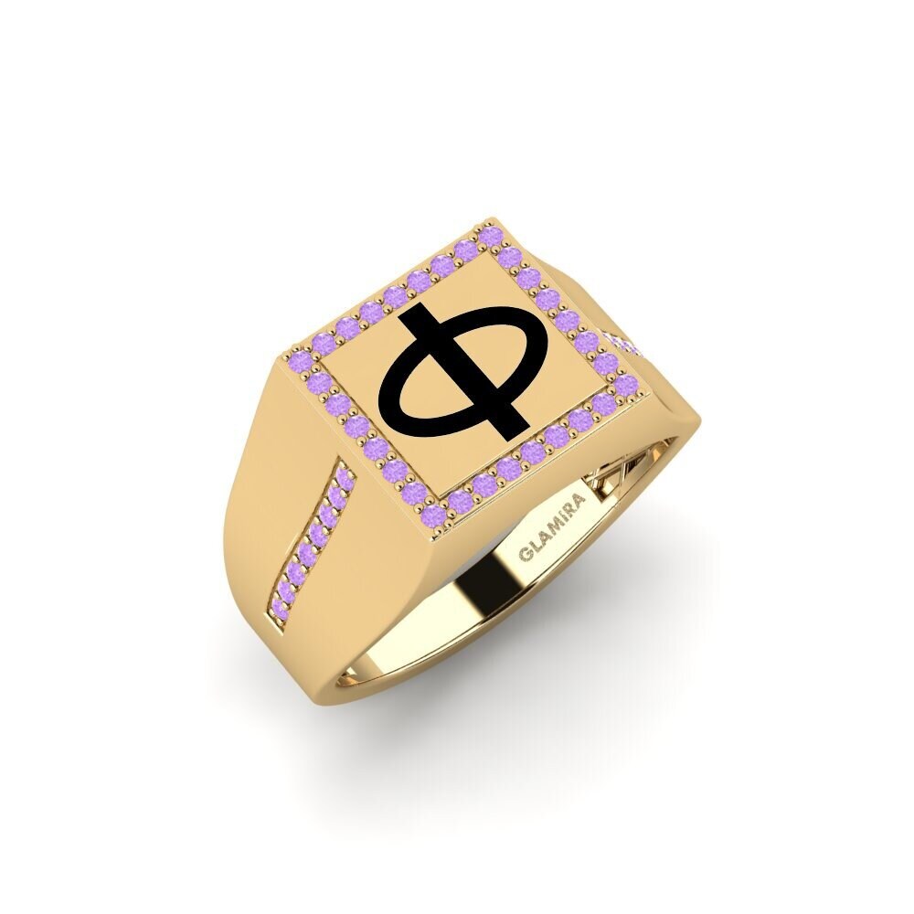 14ct Yellow Gold Amethyst Men's Ring Obverm