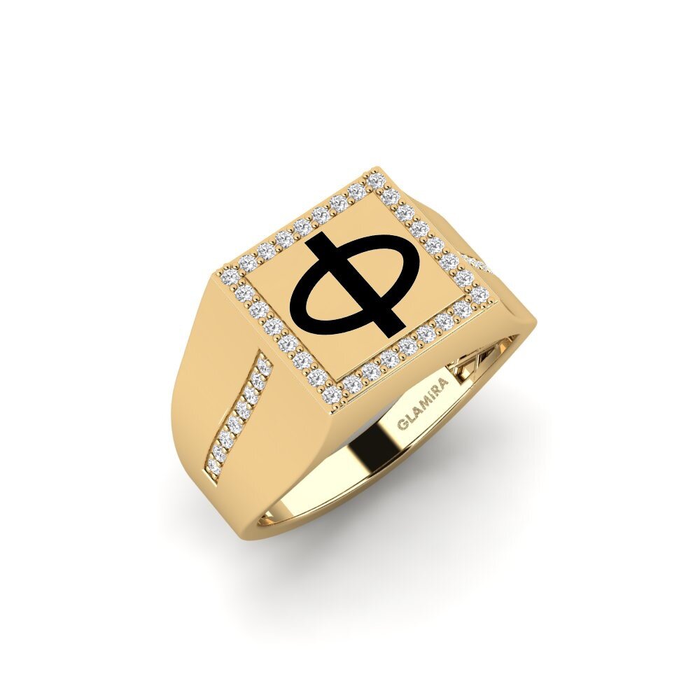 14ct Yellow Gold White sapphire Men's Ring Obverm