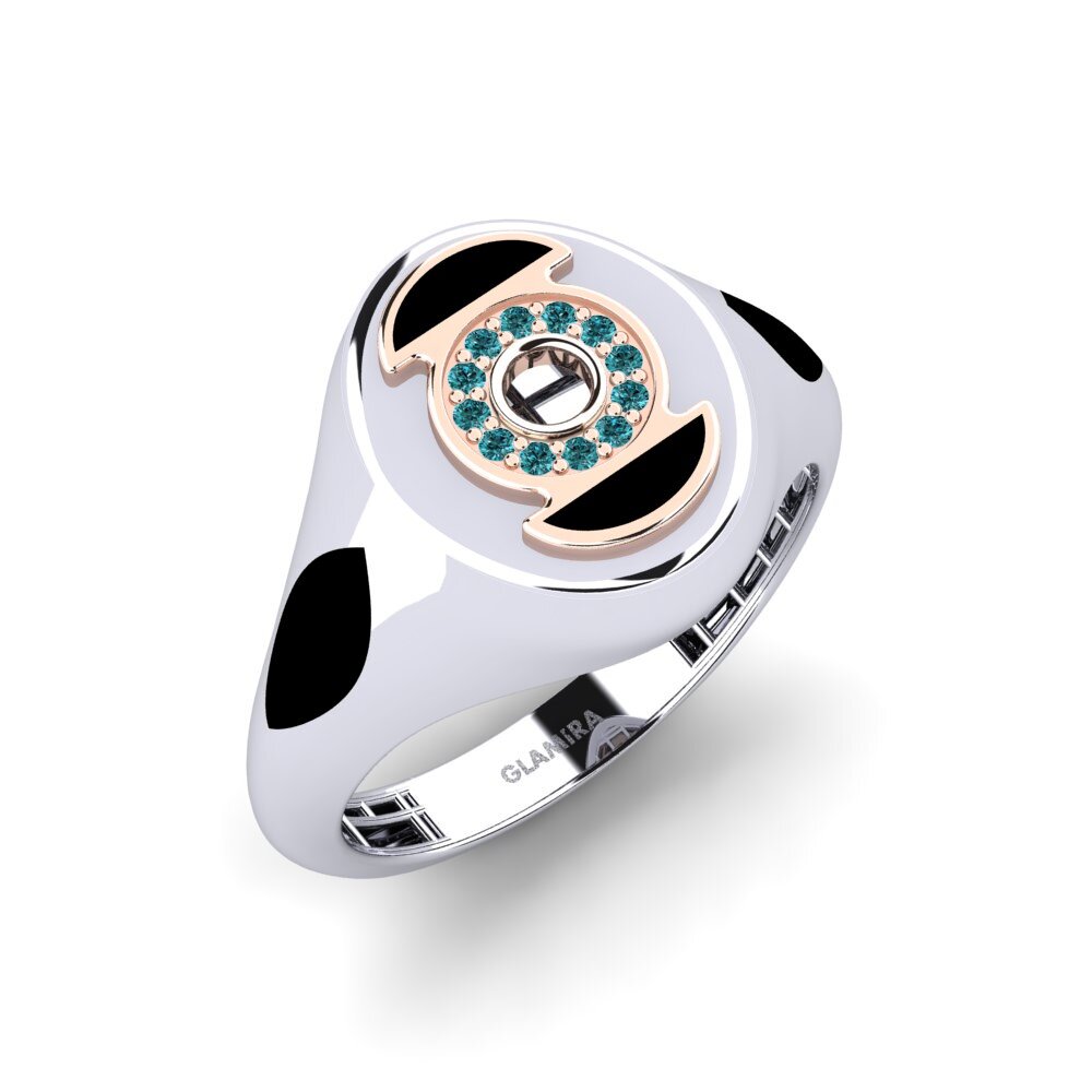 14ct White & Rose Gold Blue Diamond Men's Ring Pixtela