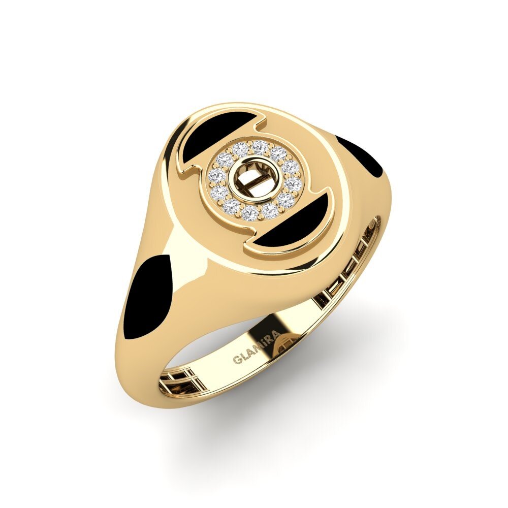 14ct Yellow Gold White sapphire Men's Ring Pixtela