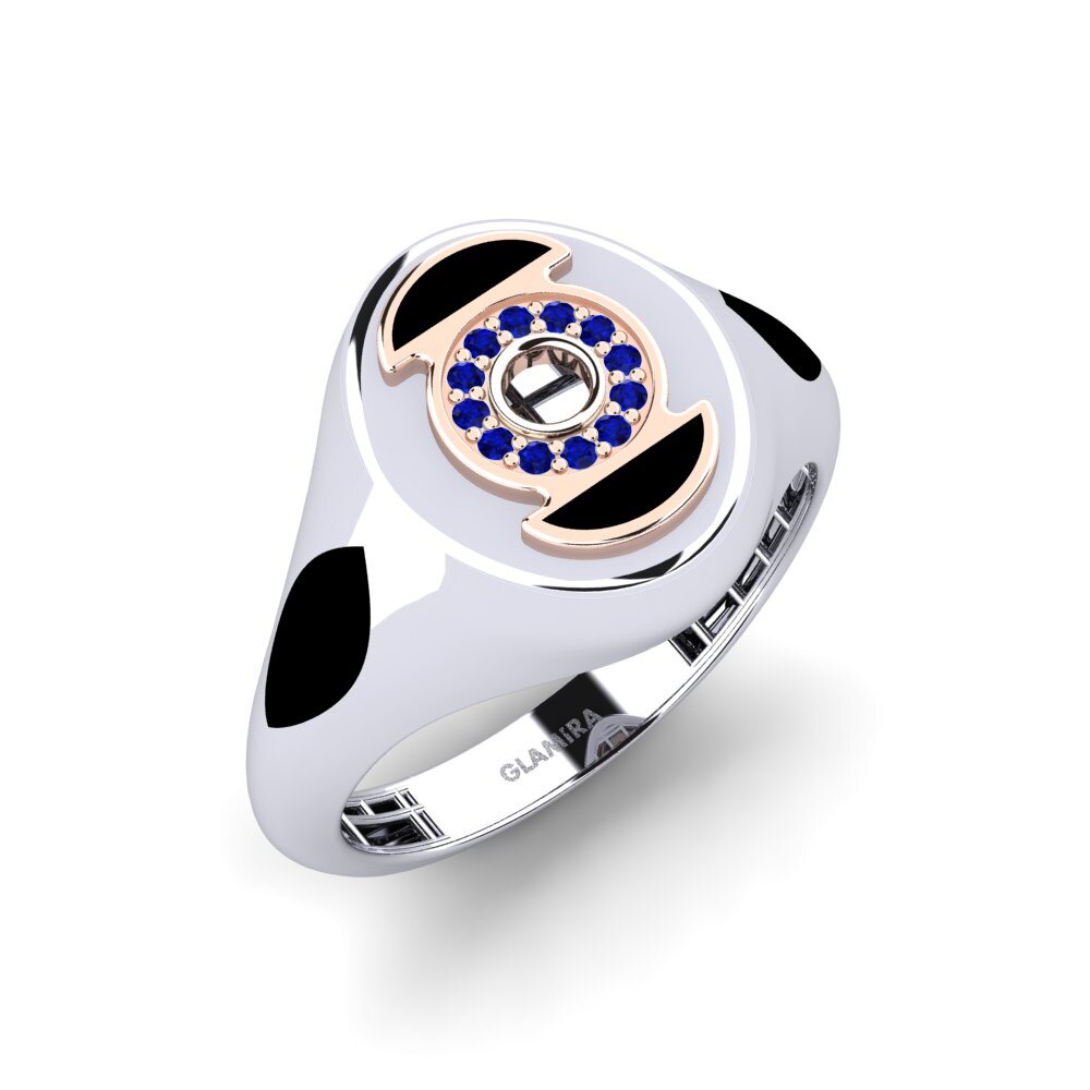 14ct White & Rose Gold Sapphire Men's Ring Pixtela