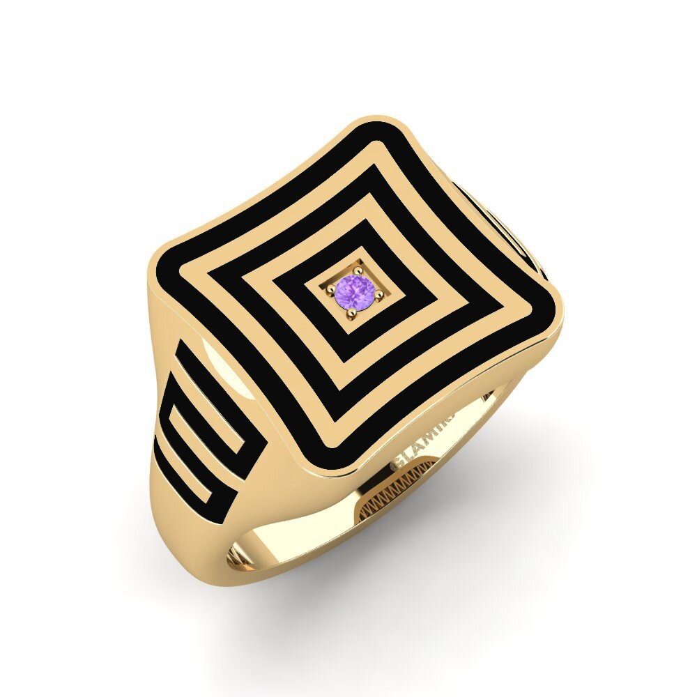 14ct Yellow Gold Amethyst Men's Ring Rortarisa
