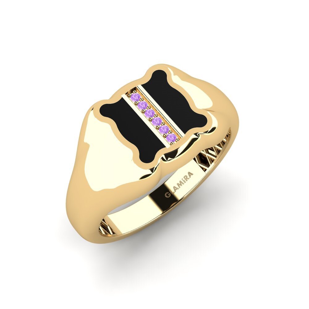 14ct Yellow Gold Amethyst Men's Ring Tighir