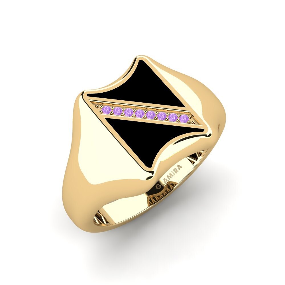 14ct Yellow Gold Amethyst Men's Ring Trili