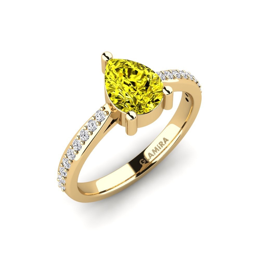 9k Oro amarillo Pera Diamante Anillo de compromiso Frec - Pear, image size:1000x1000