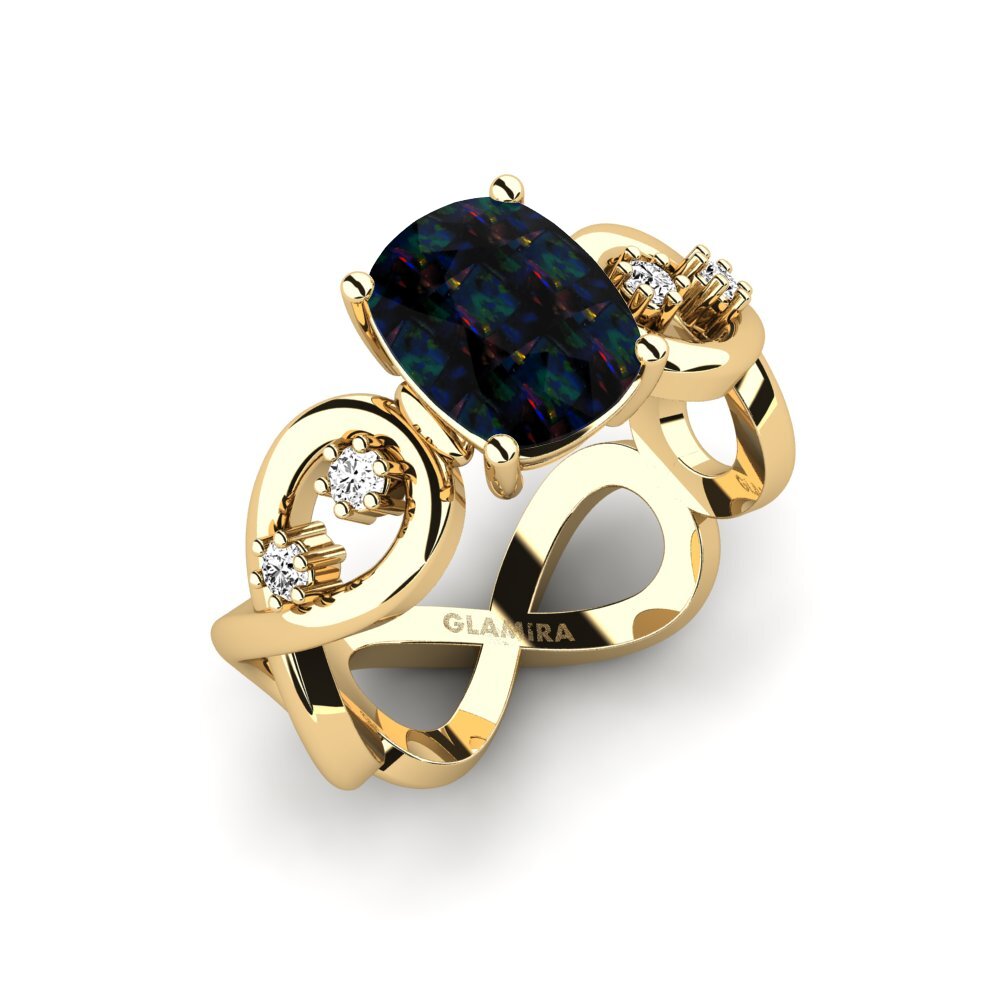 Black Opal Engagement Ring Guld - Cushion