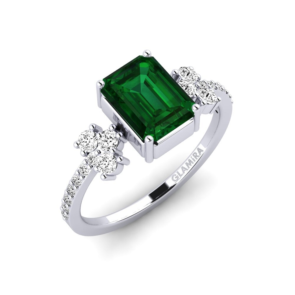 Białe Złoto 375 Tsavoryt Pierścionek zaręczynowy Hamdan - Emerald