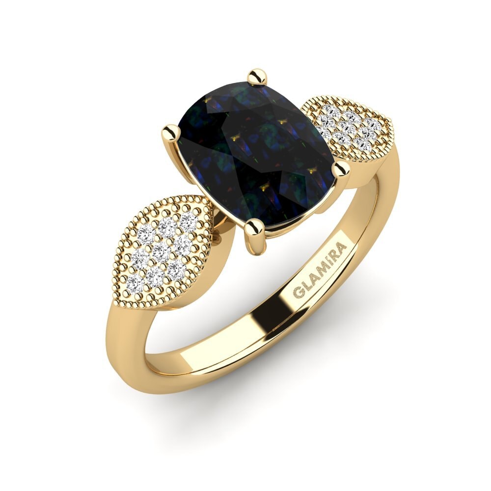 Black Opal Engagement Ring Hatin - Cushion