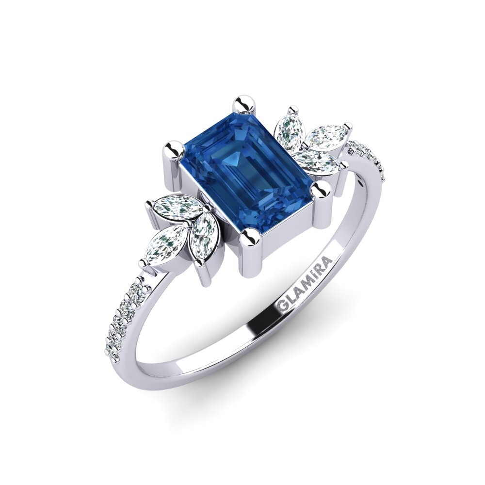 925 Zilver Donker Blauwe Zirkoon Verlovingsring Irice - Emerald