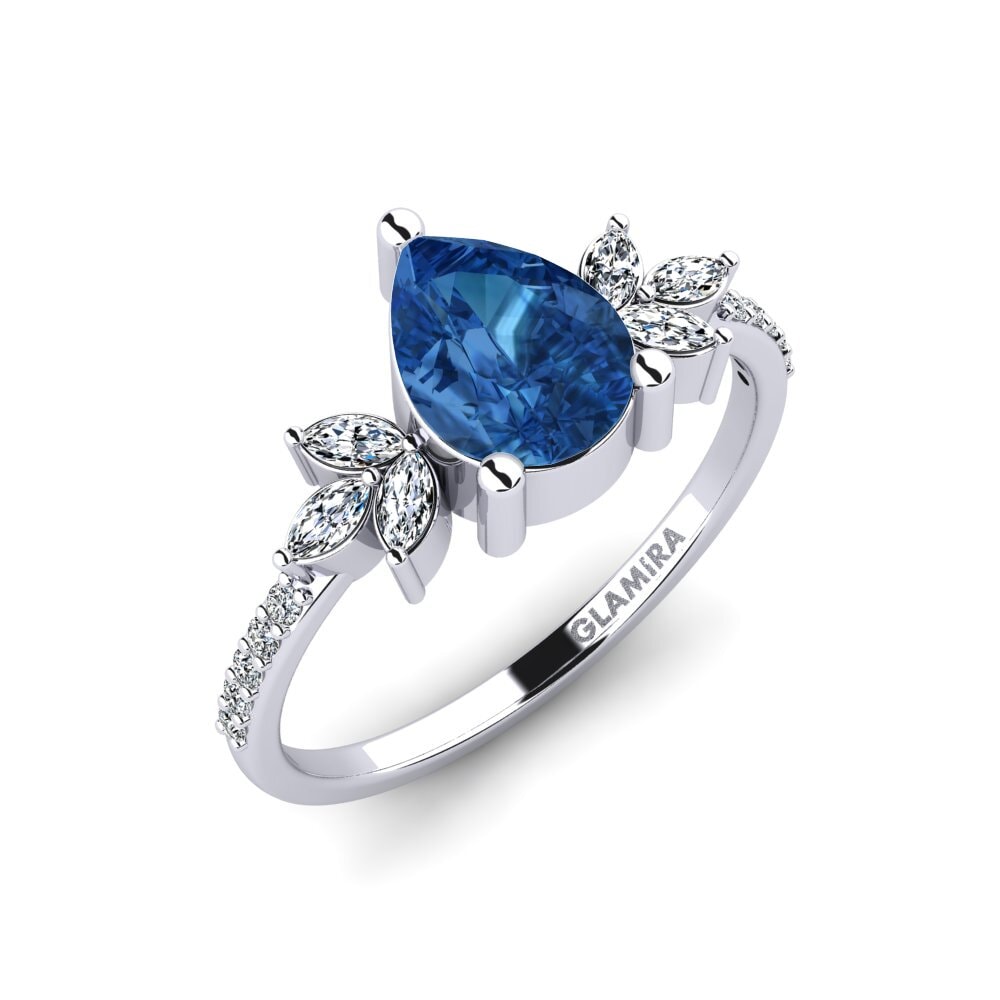 925 Zilver Donker Blauwe Zirkoon Verlovingsring Irice - Pear