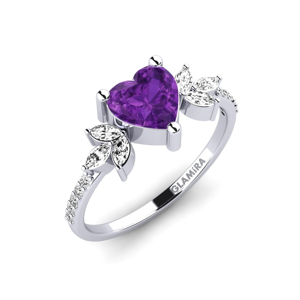 White Silver Amethyst Engagement Ring Irice - Heart