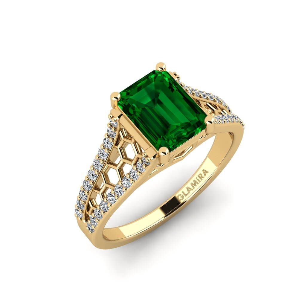 Emerald Cut Green Zirconia Engagement Ring Jubda - Emerald