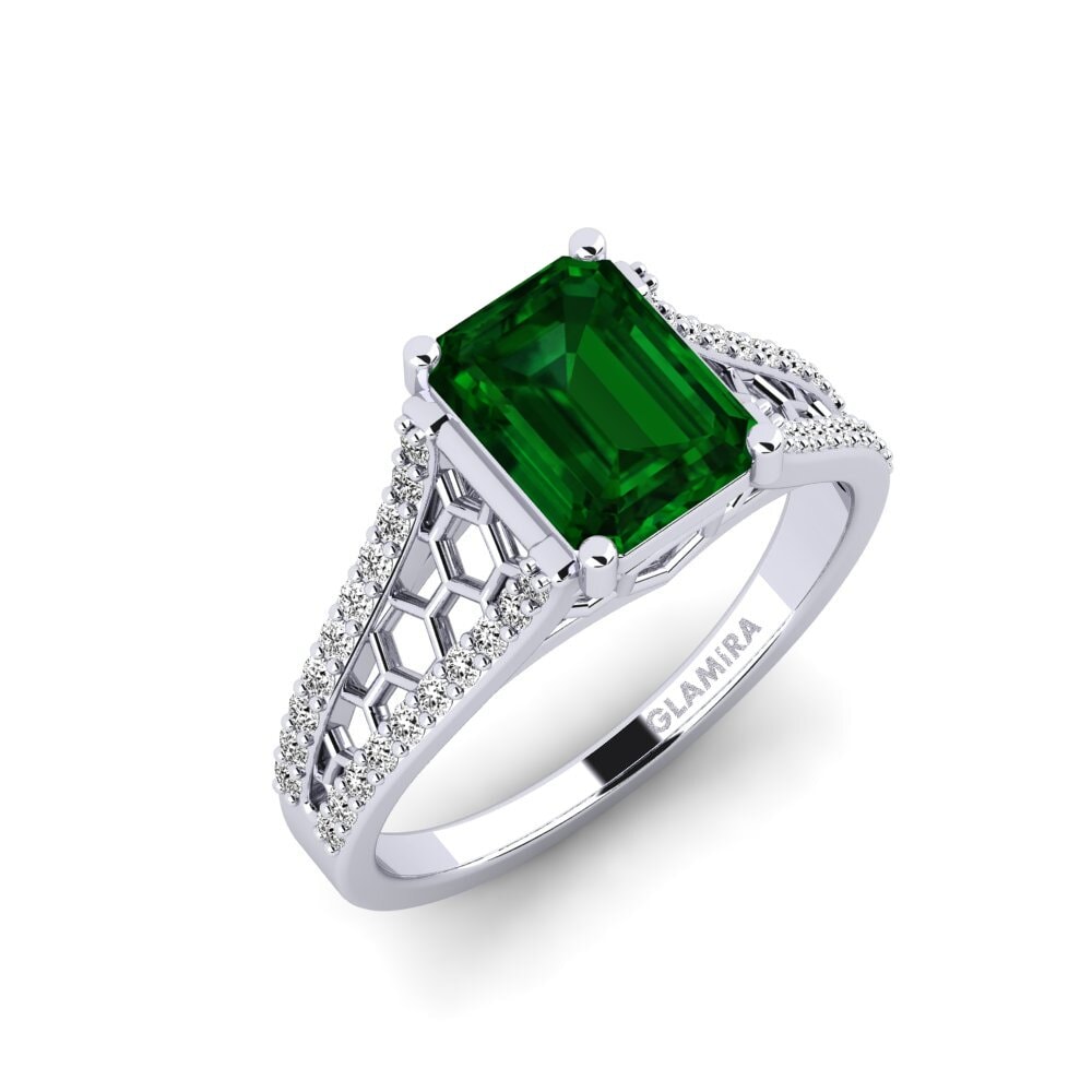 Białe Złoto 375 Tsavoryt Pierścionek zaręczynowy Jubda - Emerald