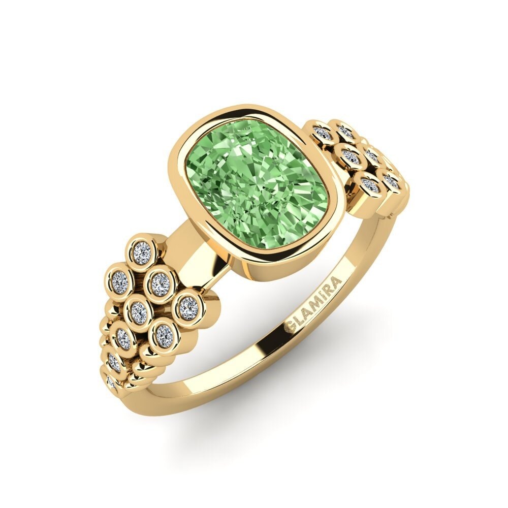 Diamante Verde Anillo de compromiso Kamstar - Cushion