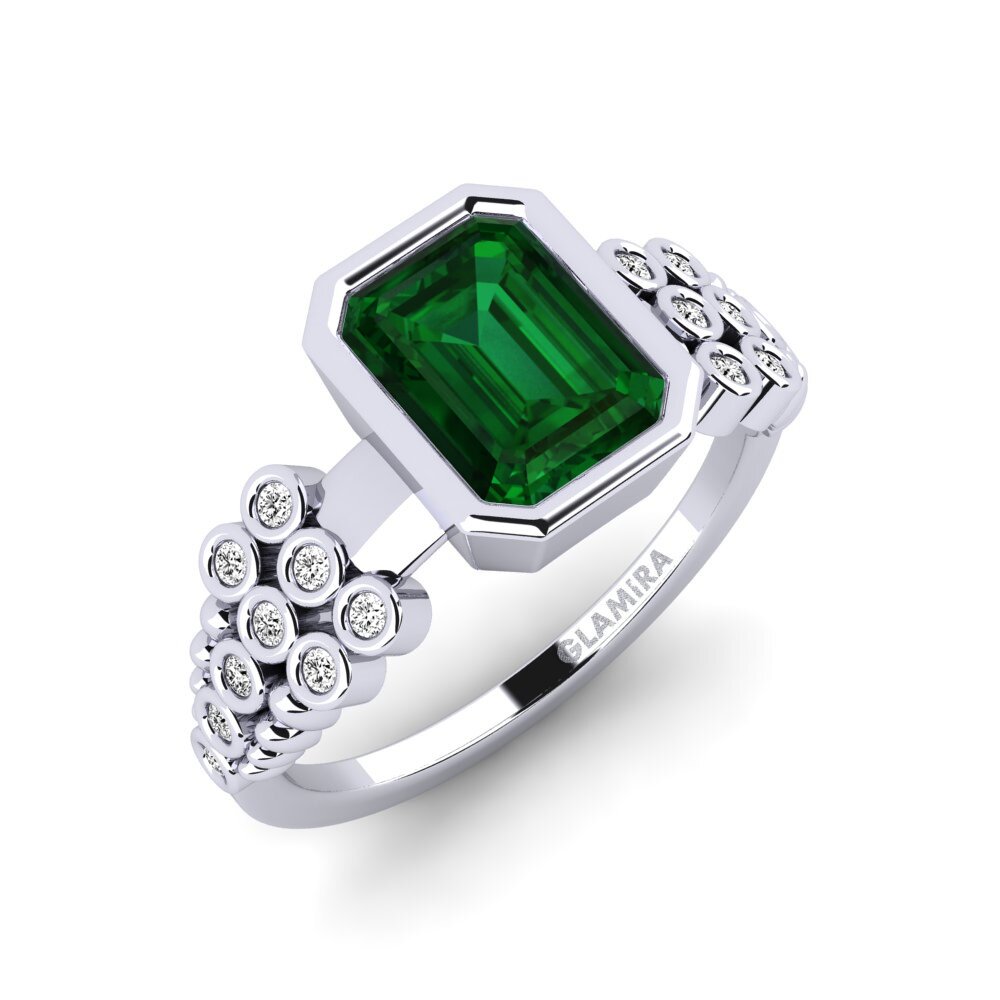 Białe Złoto 375 Tsavoryt Pierścionek zaręczynowy Kamstar - Emerald