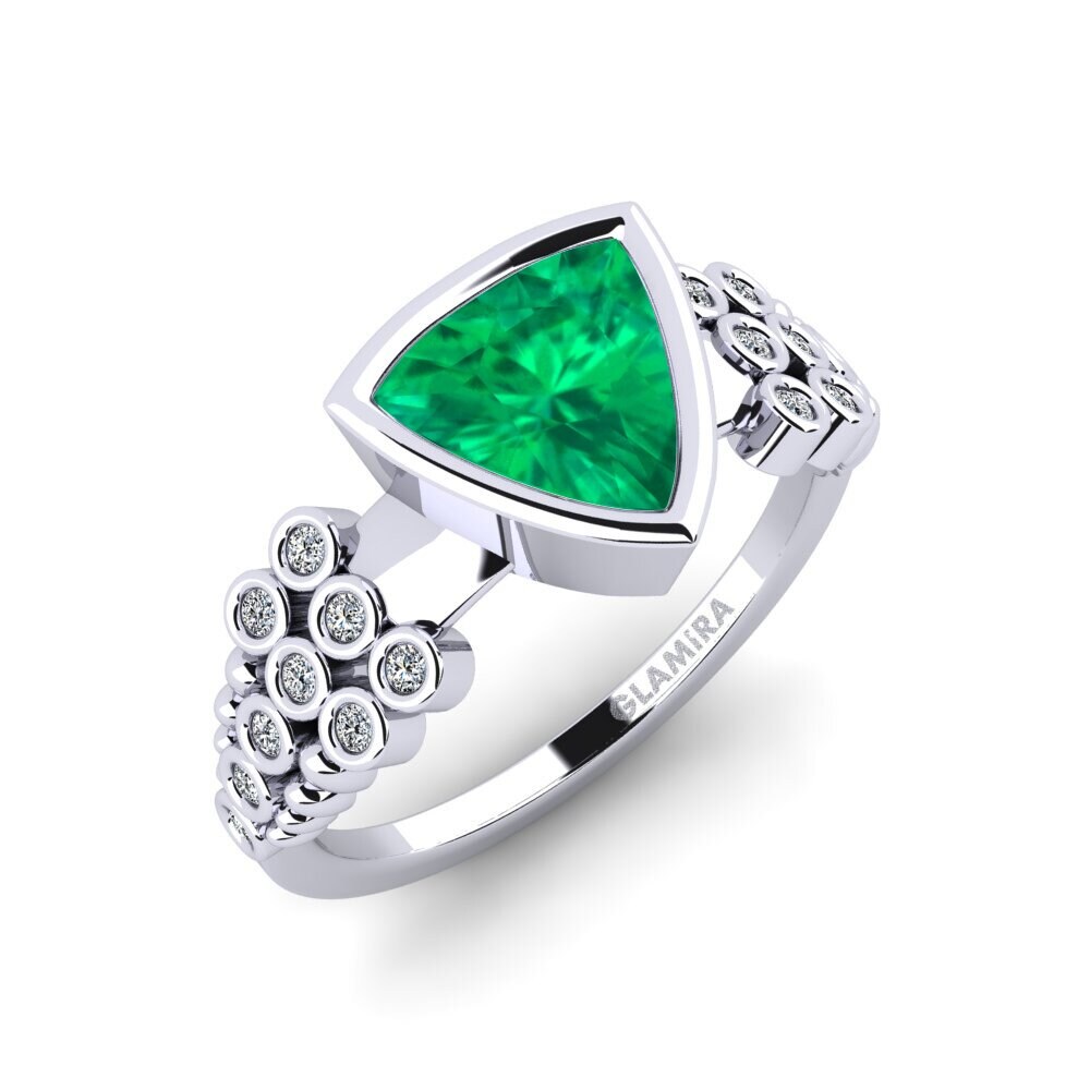 Bague De Fiançailles émeraude Et Diamants - Argent 925 - Pierre Créée En Labo - Taille 7 - Vintage