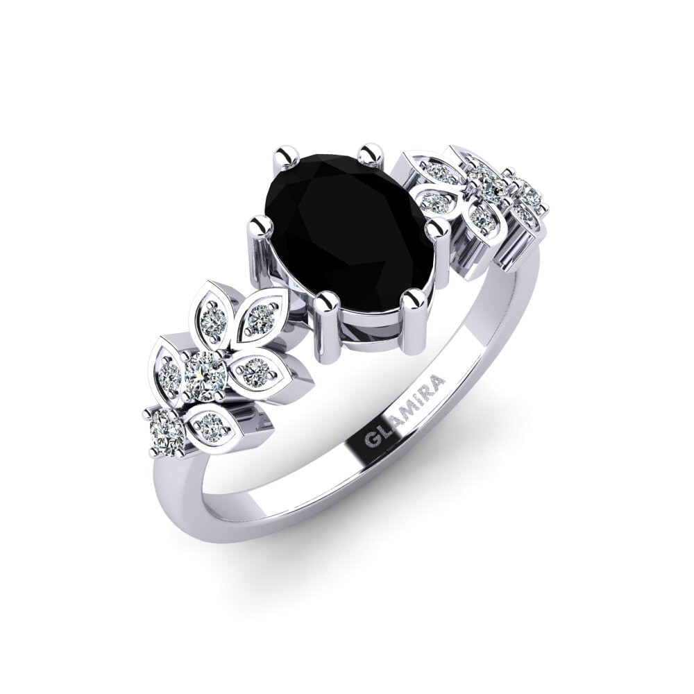 Argent Blanc Diamant Noir Bague de fiançailles Yatopi - Oval