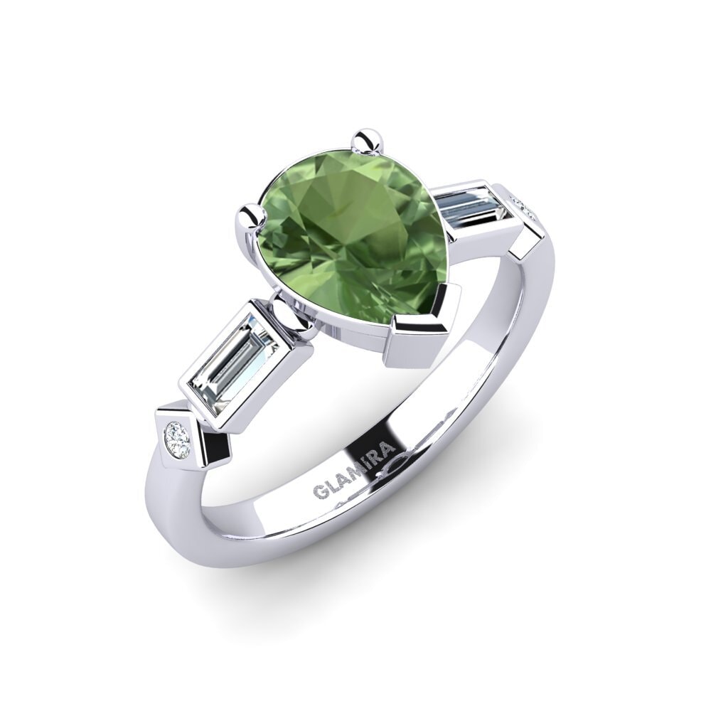 Zafiro Verde Anillo de compromiso Conga - Pear