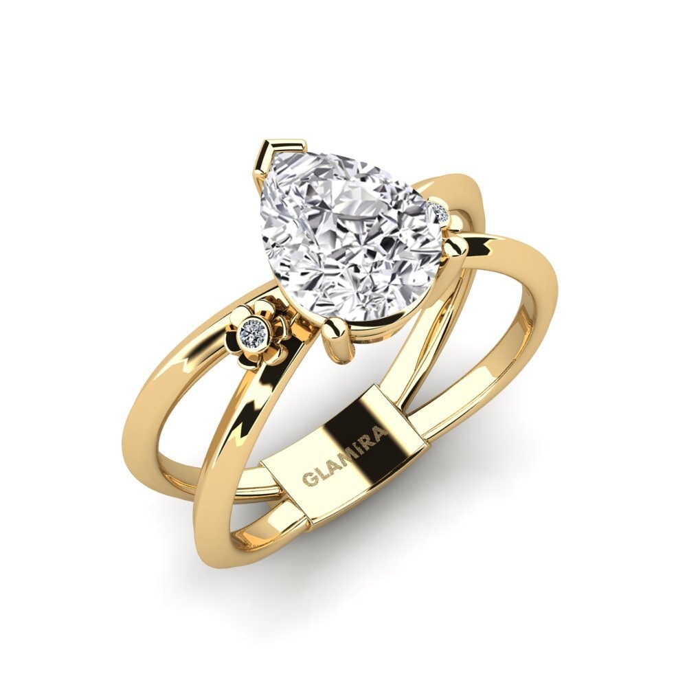 18k Oro Amarillo Pera Circonita Anillo de compromiso Dallso - Pear, image size:1000x1000