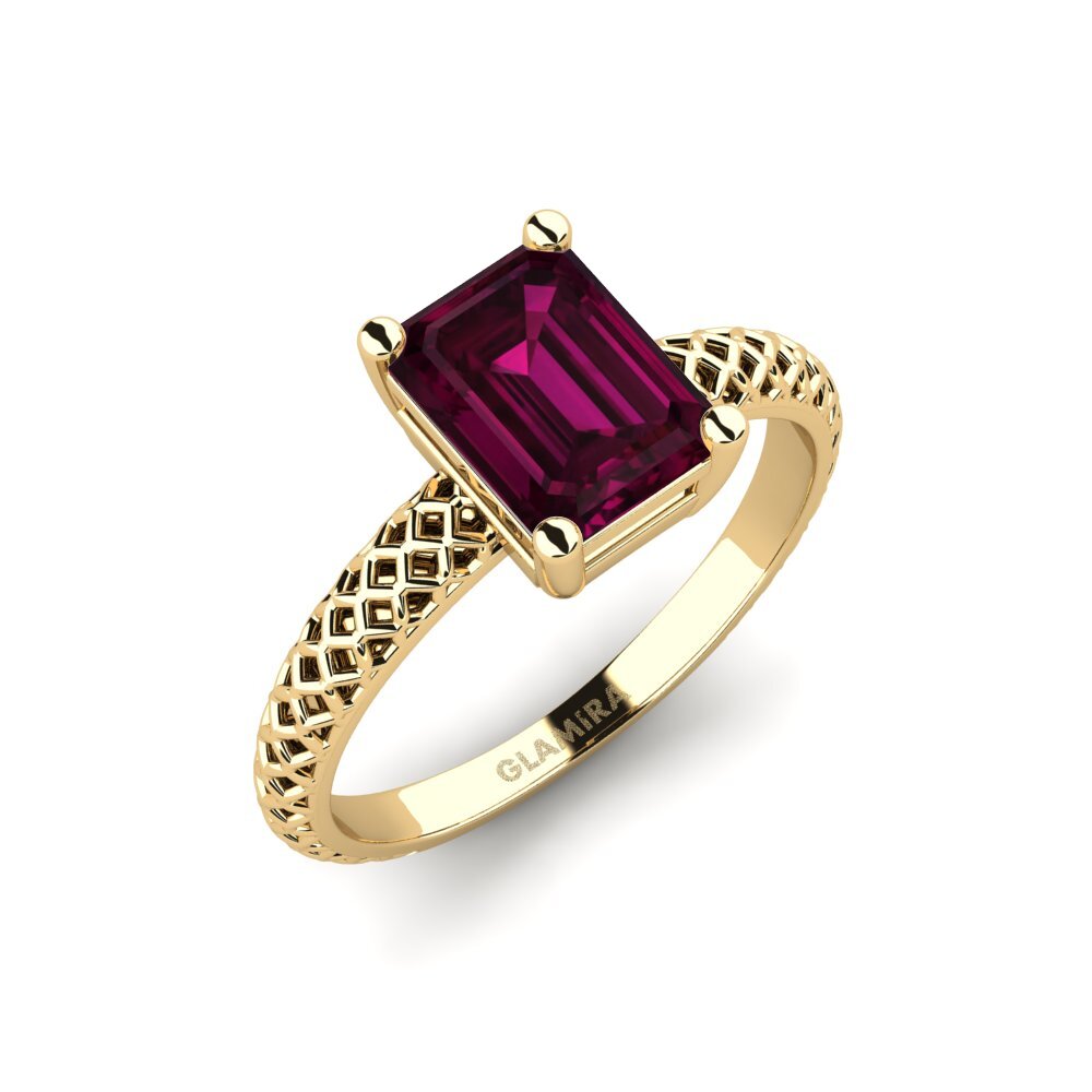 Oro Giallo 585 Granato Rodolite Anello di fidanzamento Weliach Emerald