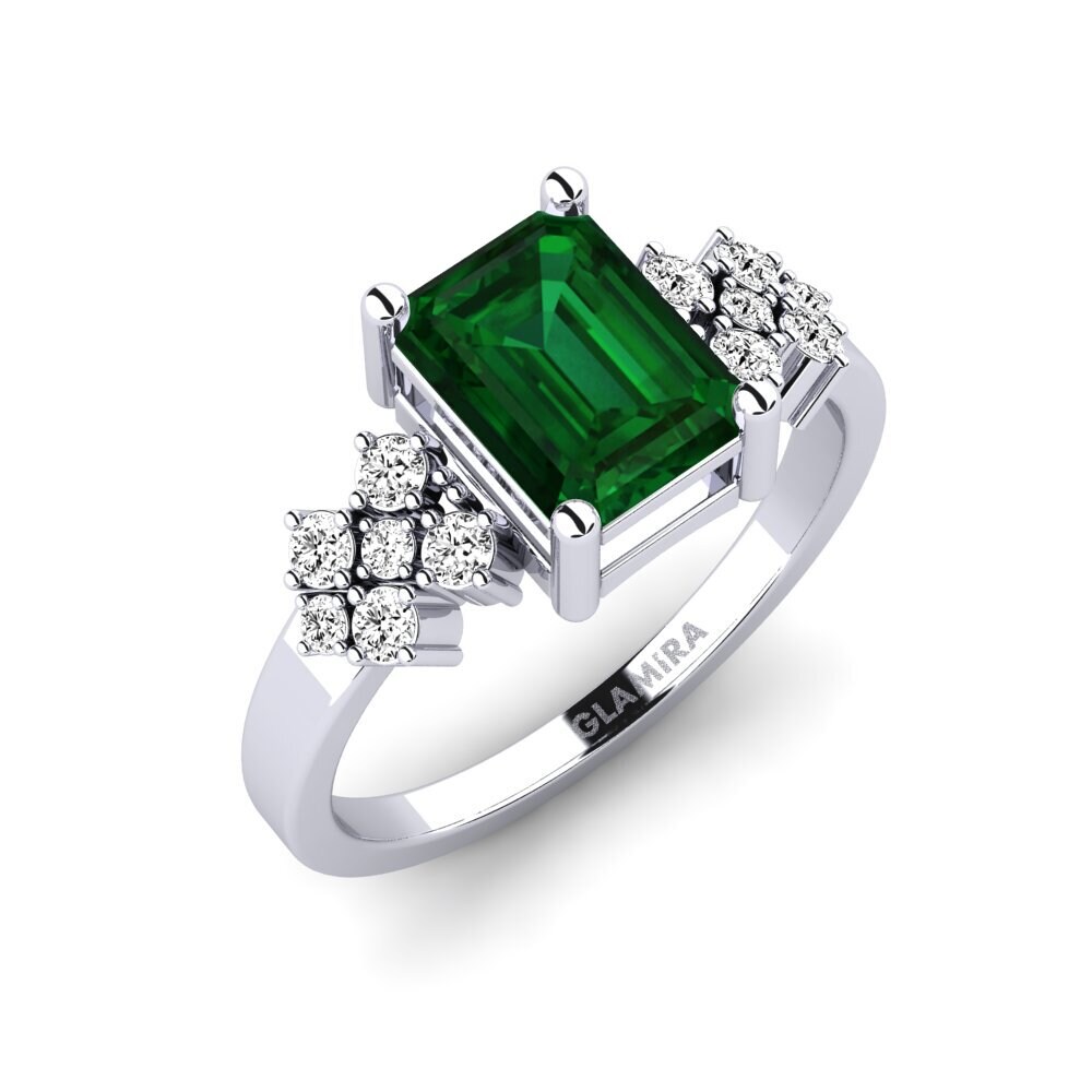 Białe Złoto 375 Tsavoryt Pierścionek zaręczynowy List - Emerald
