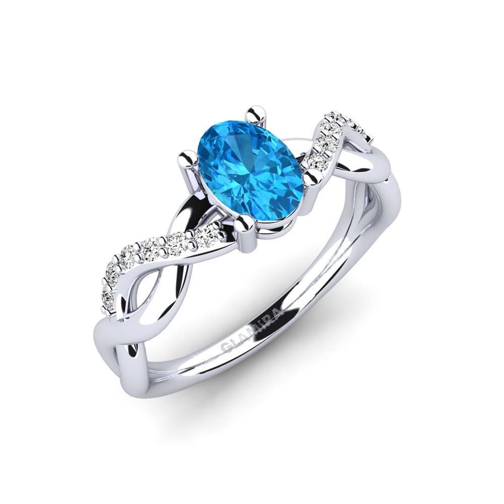9ct White Gold Blue Topaz Engagement Ring Palmiosre - Oval
