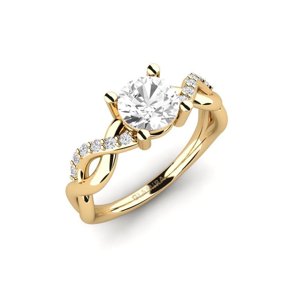 14ct Yellow Gold White sapphire Engagement Ring Palmiosre - Round