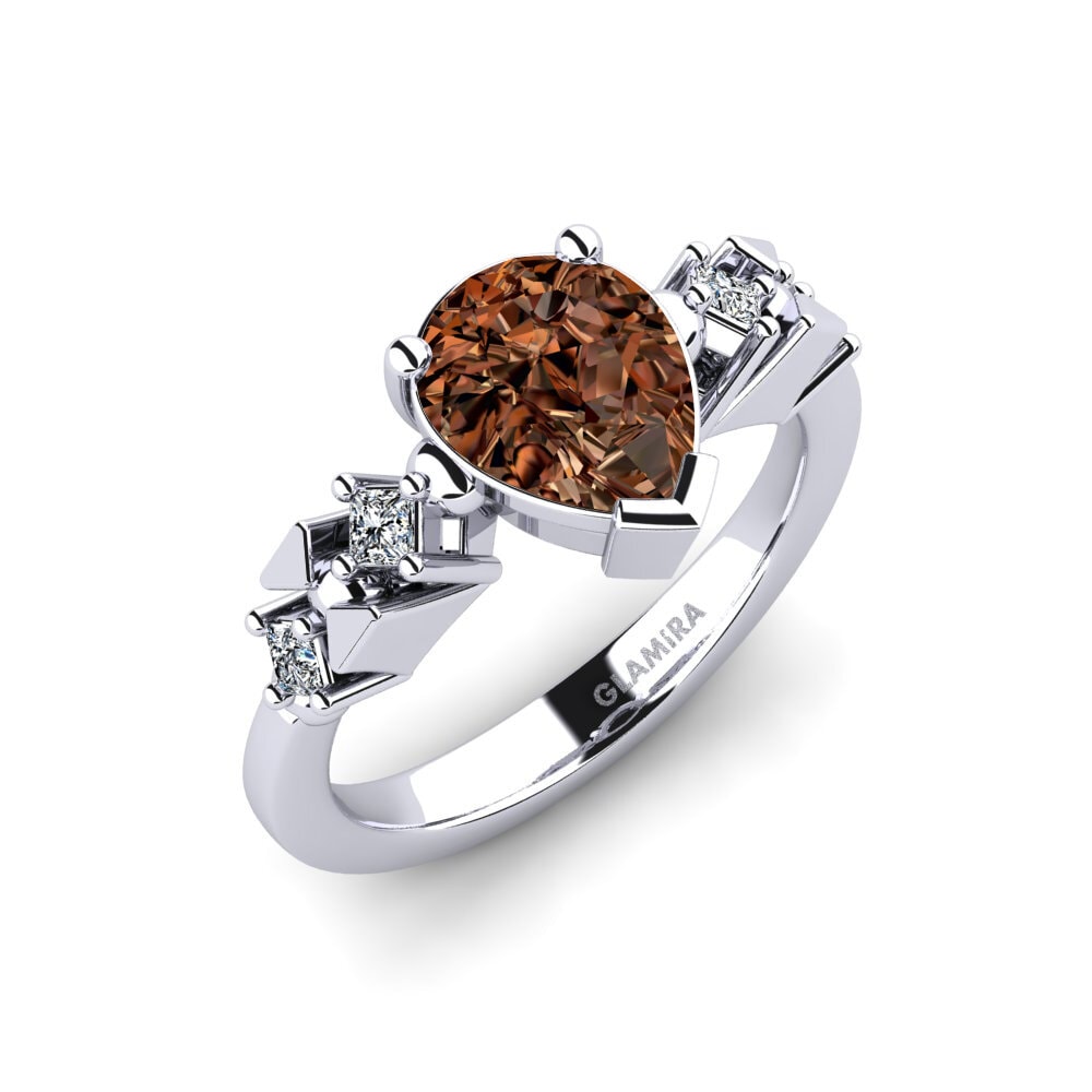 14k Oro Blanco Pera Morganita Anillo de compromiso Sevipa - Pear, image size:1000x1000