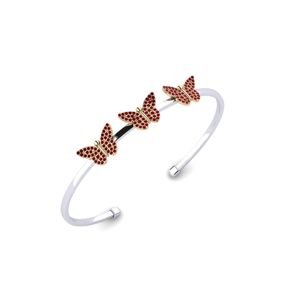9ct White & Yellow Gold Red Zirconia Women's Bracelet Oxalic