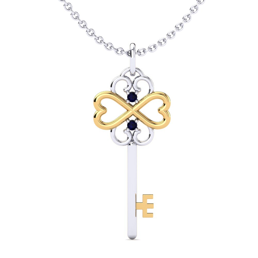 Dây chuyền Vàng Trắng-Vàng 9K Đá Sapphire Keys