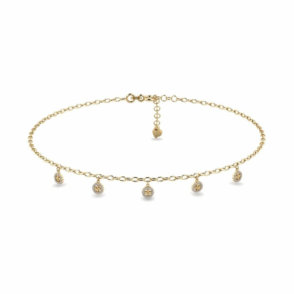 Or Jaune 14k Ronde Zircon Chaîne cheville femme Daltonien