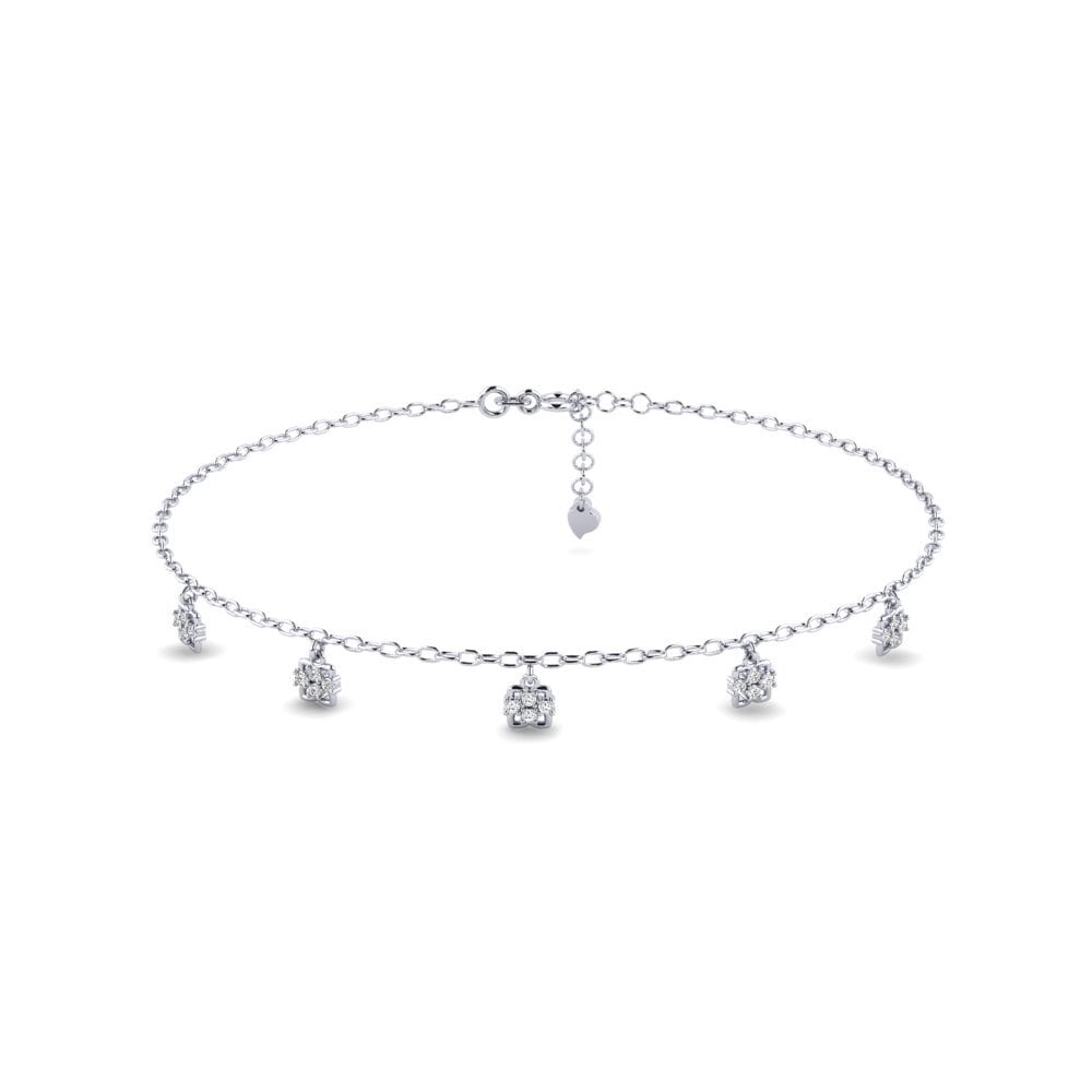 18ct White Gold Moissanite Women's Anklet Detaxen