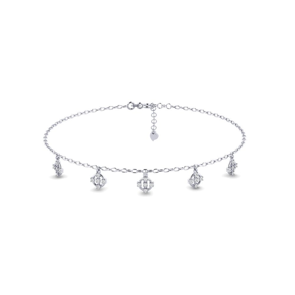 18ct White Gold Moissanite Women's Anklet Detenira