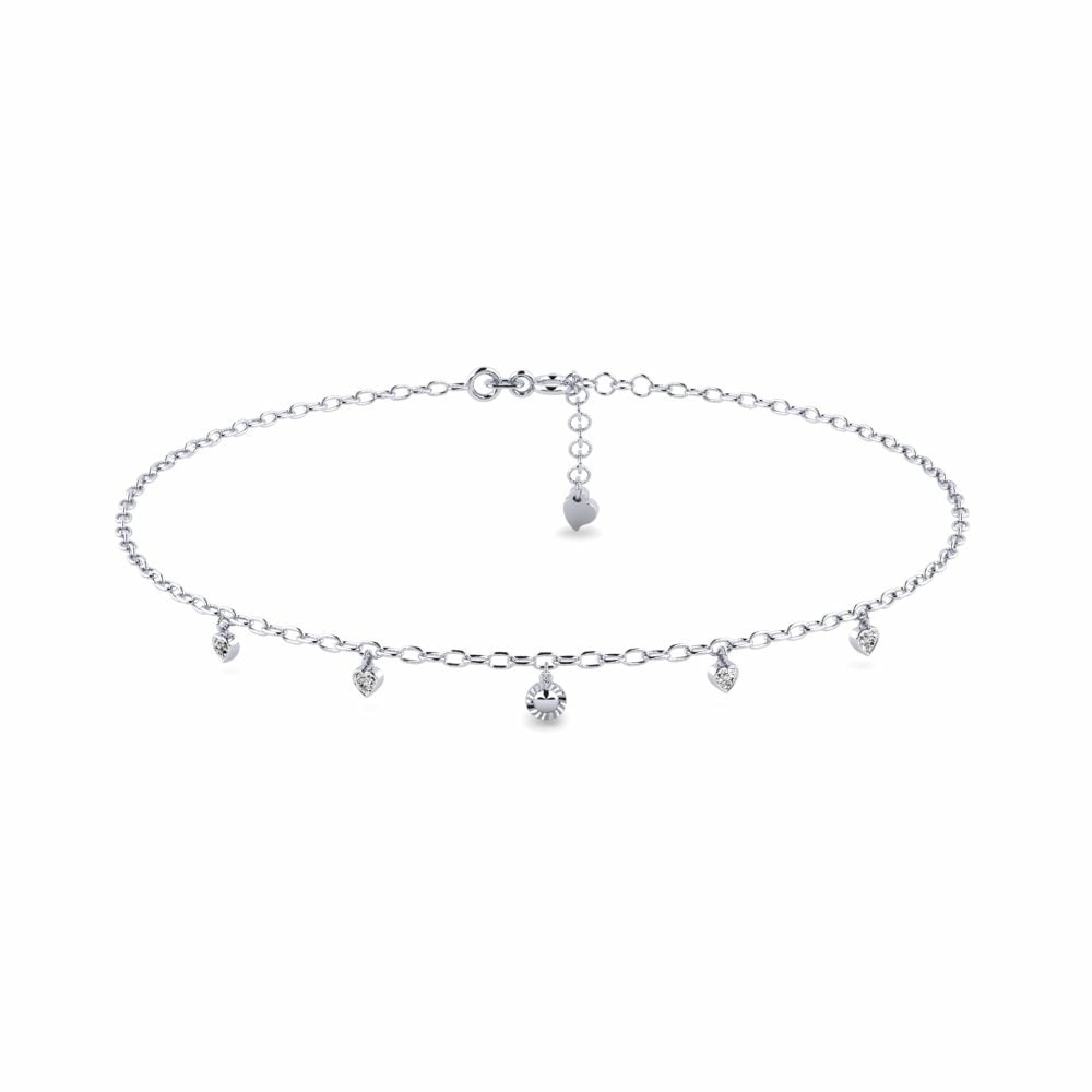 18ct White Gold Moissanite Women's Anklet Dettilf