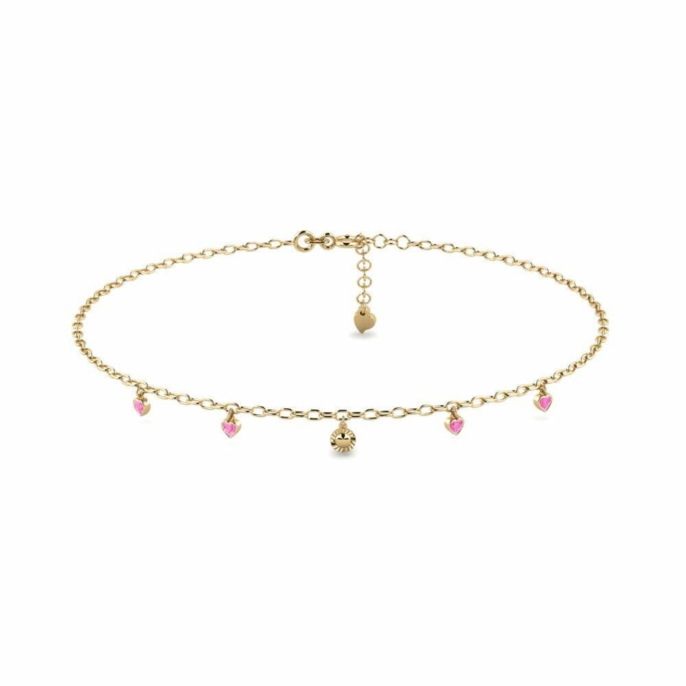 14K Geel Goud Hart Roze Saffier Dames Enkelbandje Dettilf