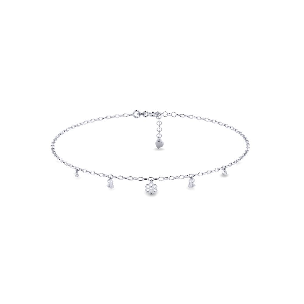 18ct White Gold Moissanite Women's Anklet Domhnulla