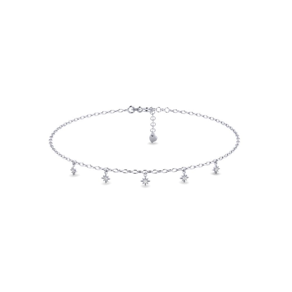 18ct White Gold Moissanite Women's Anklet Dooma