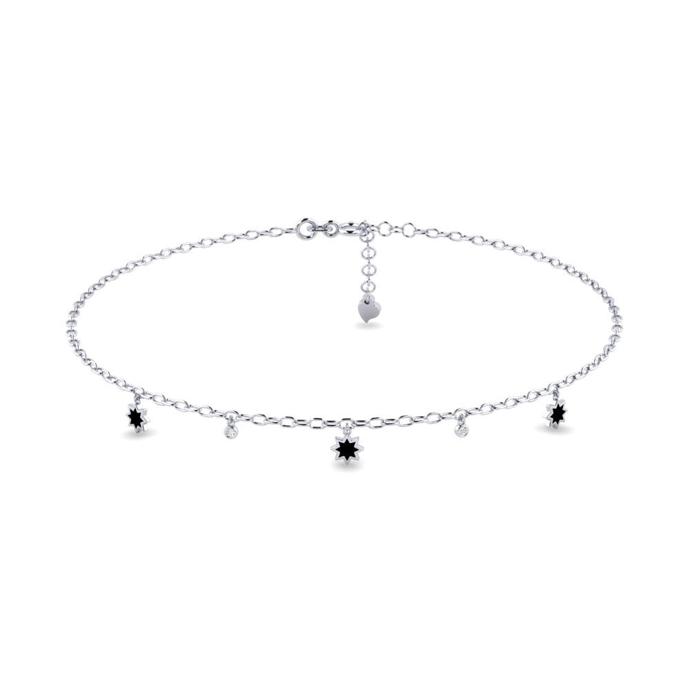 18ct White Gold Moissanite Women's Anklet Douma