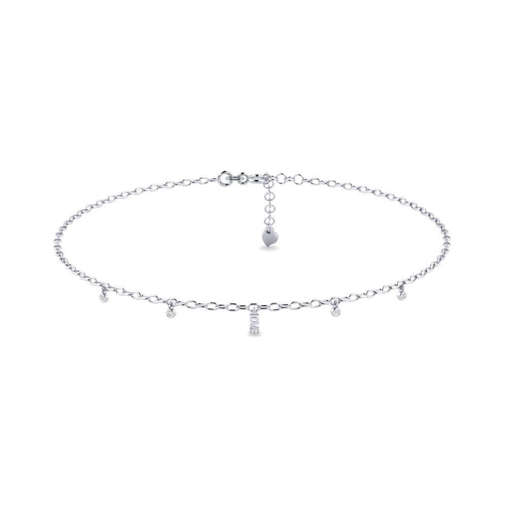 18ct White Gold Moissanite Women's Anklet Emanues