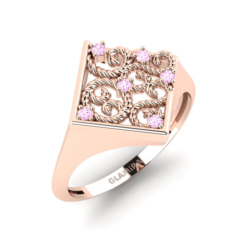 14K Rood Goud Roze Saffier Verlovingsring Pergamum