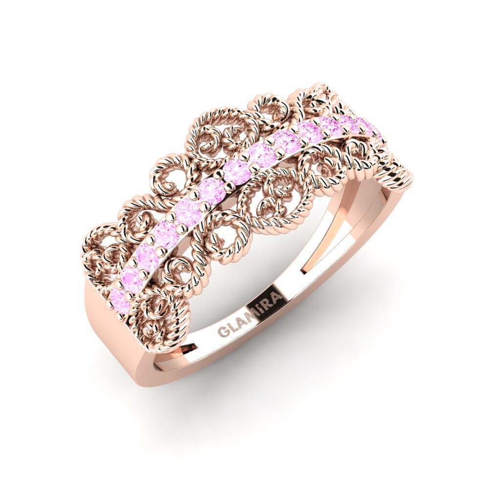14K Rood Goud Roze Saffier Verlovingsring Pteleum