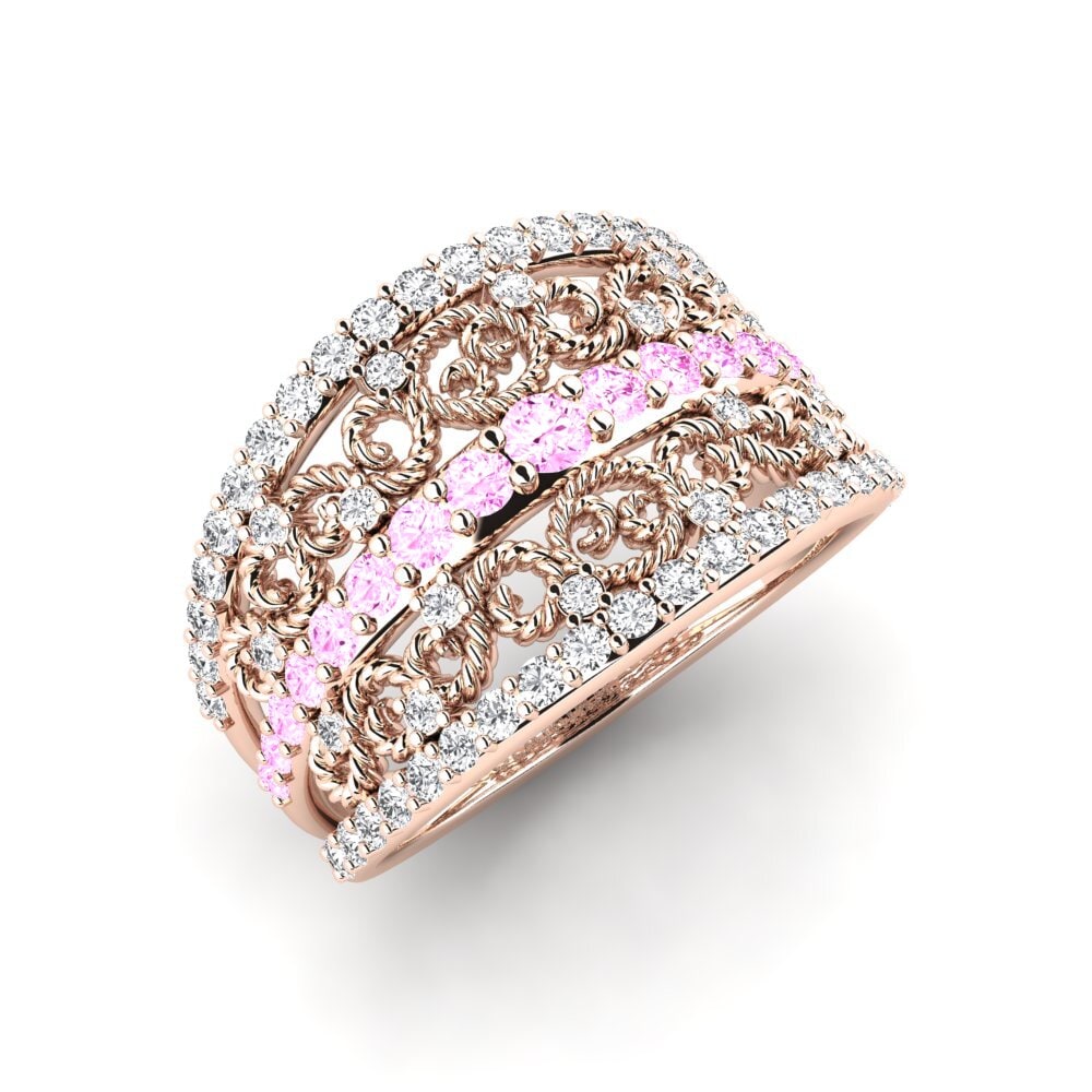 14K Rood Goud Roze Saffier Verlovingsring Tiruns